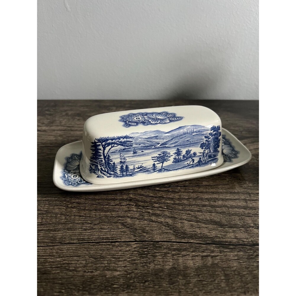 Vintage Blue and White Butter Dish